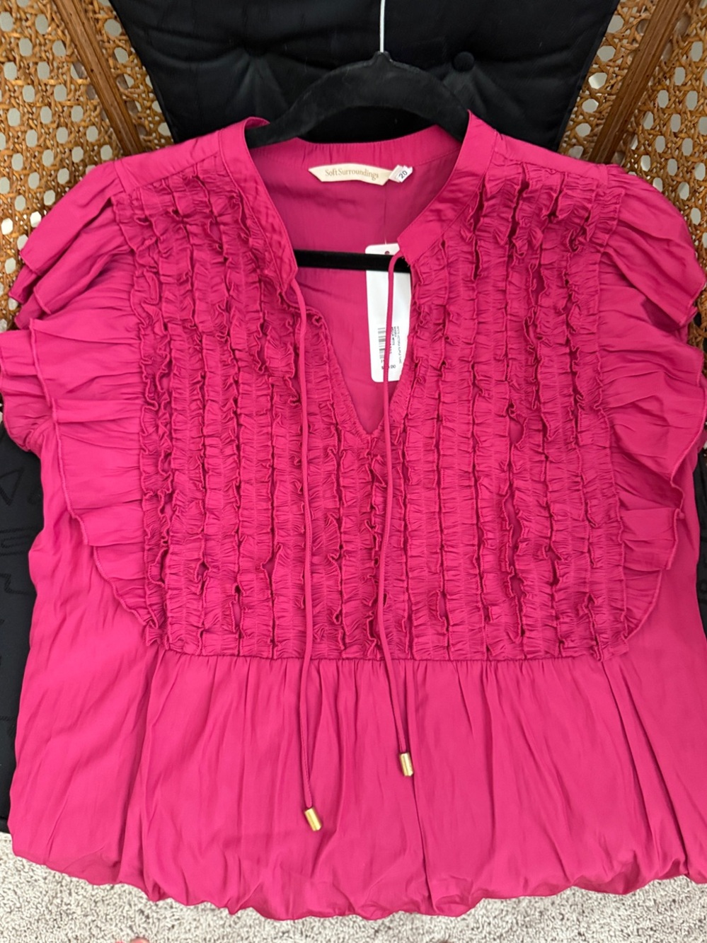 Soft Surroundings Magenta Ruffle Tie-Front Blouse